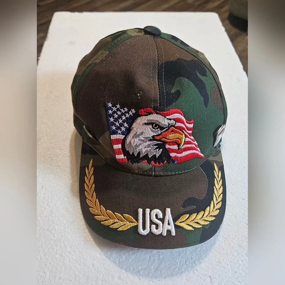 🩵Junior August‎ camouflage baseball cap embroidered American flag💚
